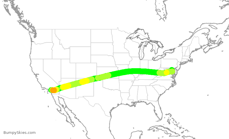 Turbulence forecast map for SWA3648, ONT to BWI