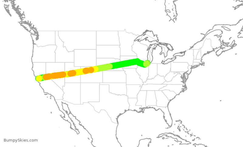 Turbulence forecast map for SWA3649, SFO to MDW