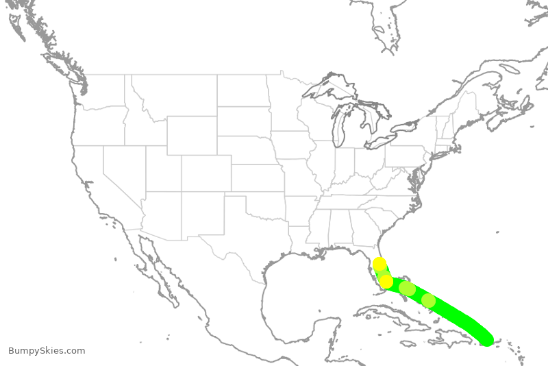 Turbulence forecast map for SWA3649, SJU to MCO