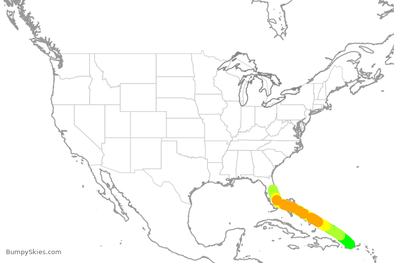 Turbulence forecast map for SWA3650, SJU to MCO