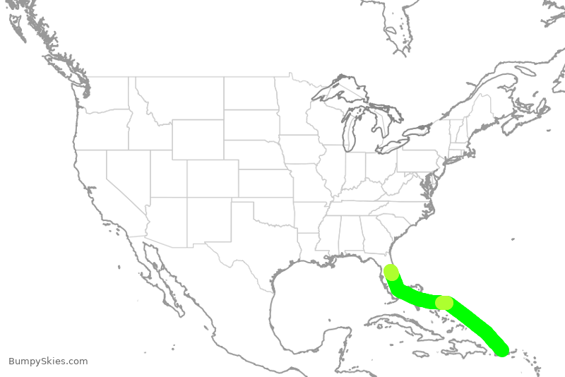 Turbulence forecast map for SWA3651, JSJ to MCO