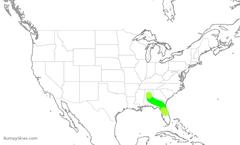 Turbulence forecast map for SWA3656, BHM to MCO