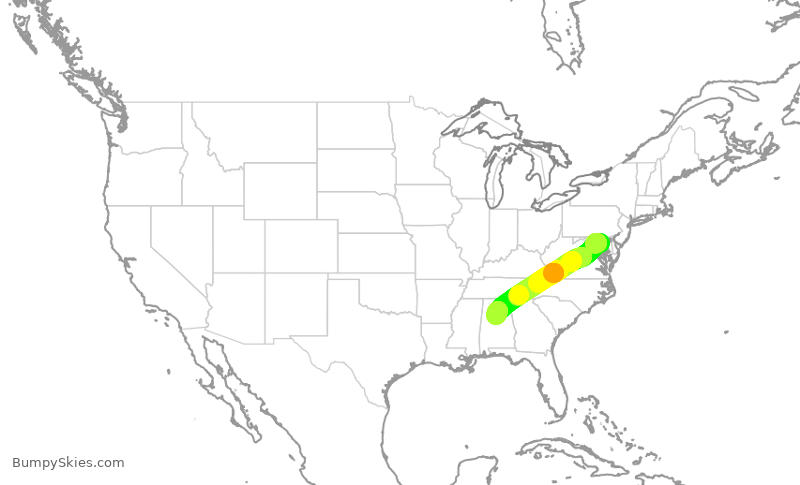 Turbulence forecast map for SWA3656, BWI to BHM