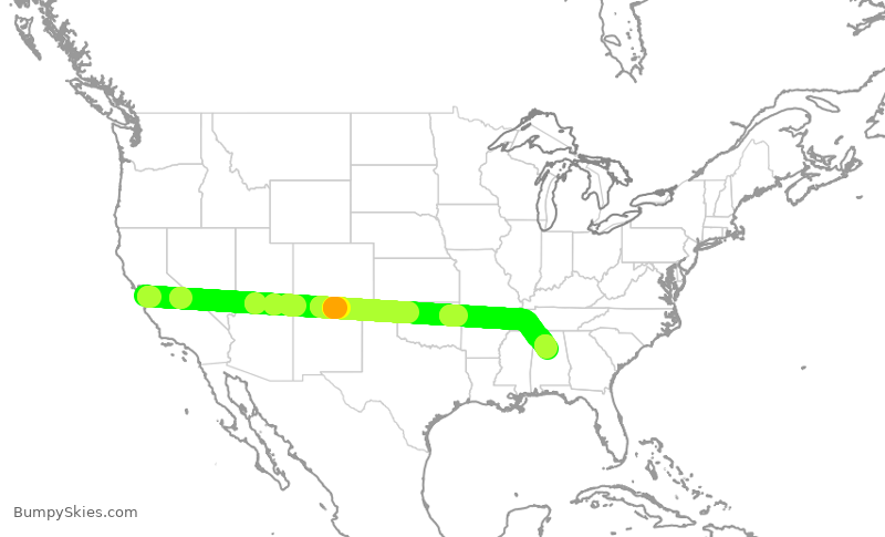 Turbulence forecast map for SWA3657, SJC to BHM