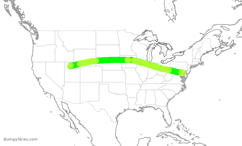Turbulence forecast map for SWA3657, SLC to BWI