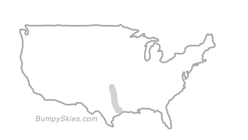 Map of continental US with illustrated flight path and turbulence forecast (described in text below)