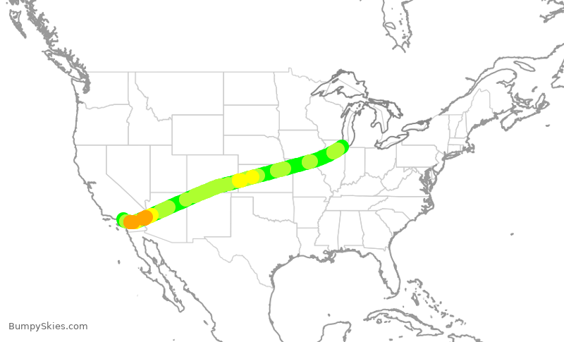 Turbulence forecast map for SWA3658, ONT to MDW