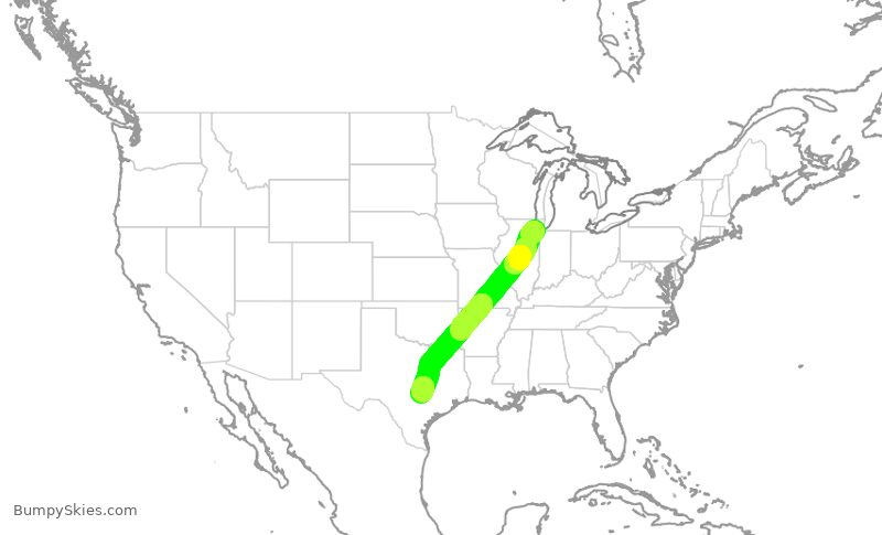 Turbulence forecast map for SWA3659, MDW to AUS