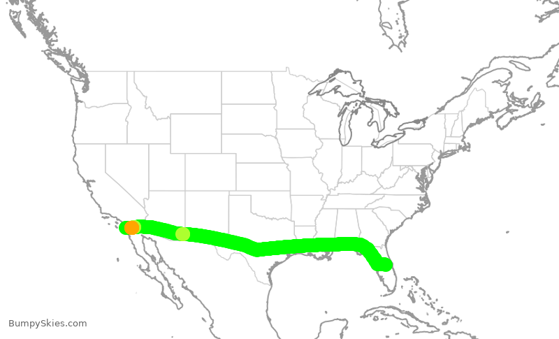 Turbulence forecast map for SWA3678, MCO to SAN