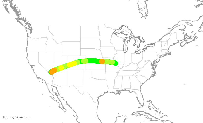 Turbulence forecast map for SWA3678, STL to LAS