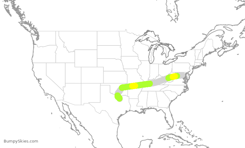 Turbulence forecast map for SWA3680, DCA to DAL