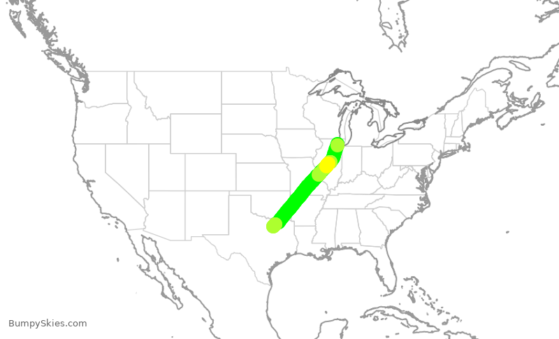 Turbulence forecast map for SWA3682, ORD to DAL