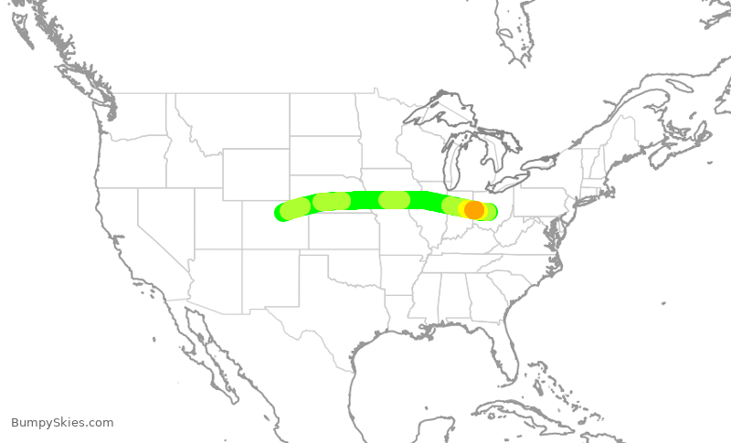 Turbulence forecast map for SWA3685, CMH to DEN
