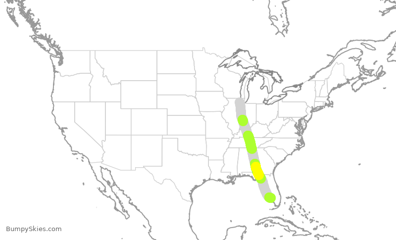 Turbulence forecast map for SWA3690, ORD to RSW