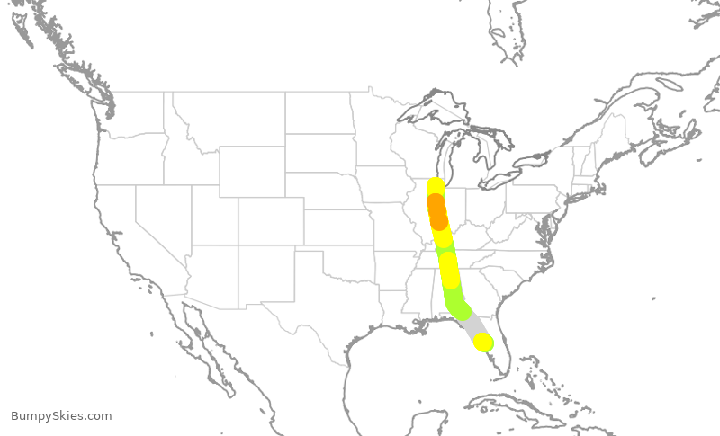 Turbulence forecast map for SWA3691, ORD to TPA
