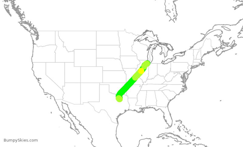 Turbulence forecast map for SWA36, DAL to MDW