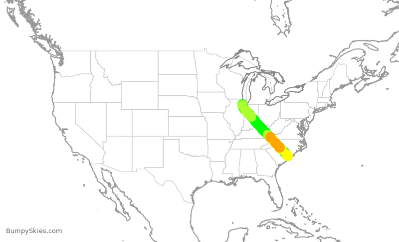 Turbulence forecast map for SWA36, MDW to MYR
