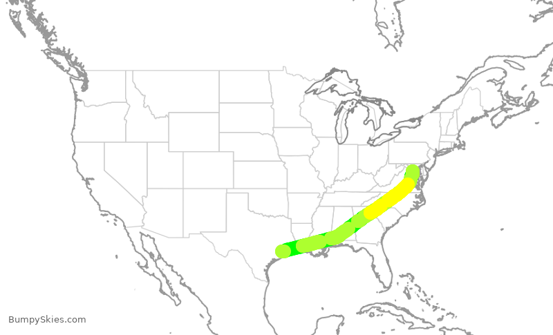 Turbulence forecast map for SWA3702, HOU to DCA