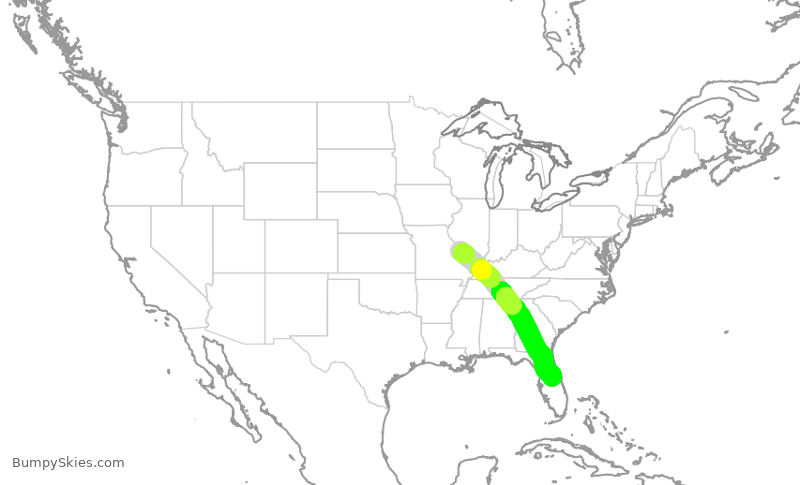 Turbulence forecast map for SWA3703, STL to MCO