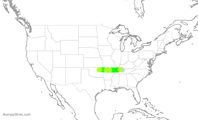 Turbulence forecast map for SWA3704, BNA to TUL