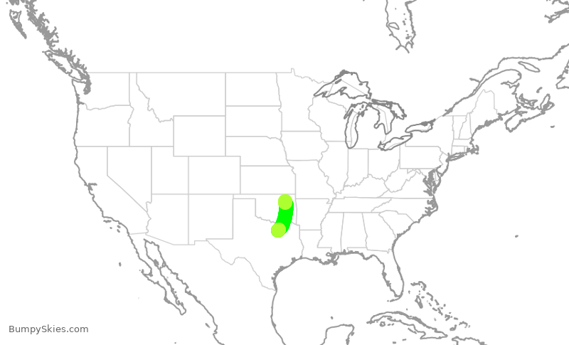 Turbulence forecast map for SWA3704, TUL to DAL