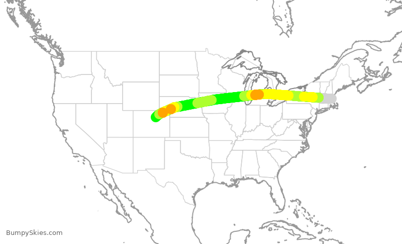 Turbulence forecast map for SWA3705, BOS to DEN