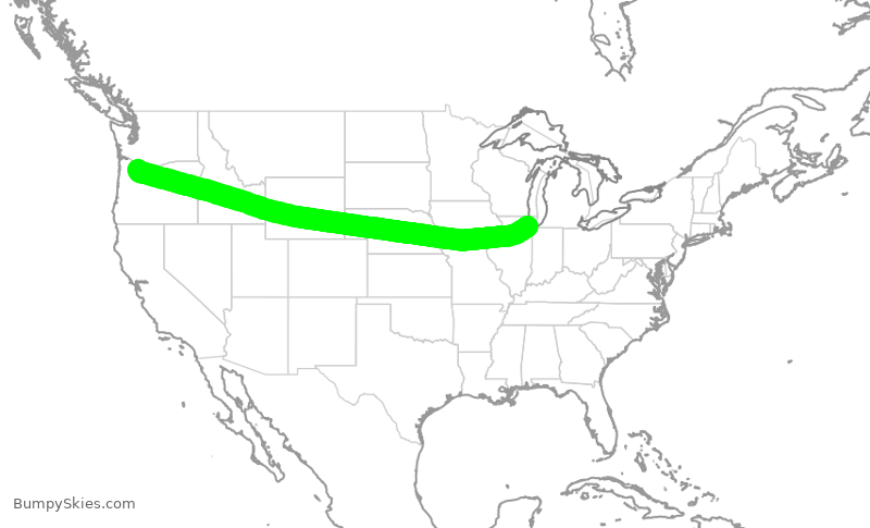 Turbulence forecast map for SWA3708, PDX to MDW