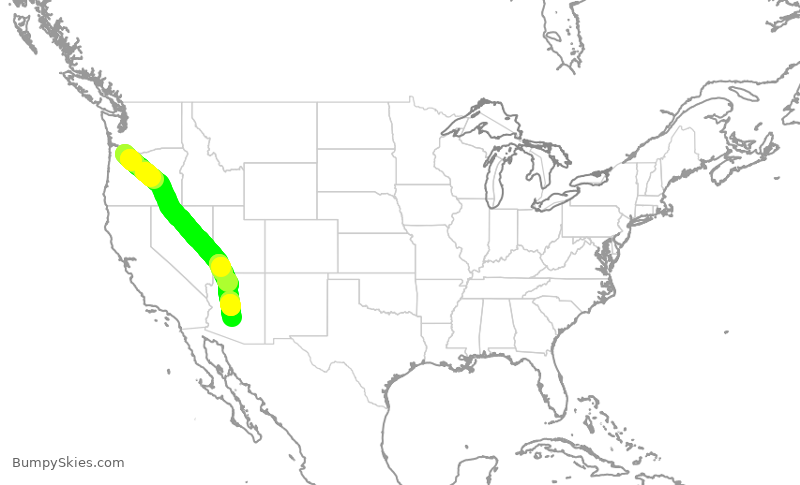 Turbulence forecast map for SWA3709, PDX to PHX