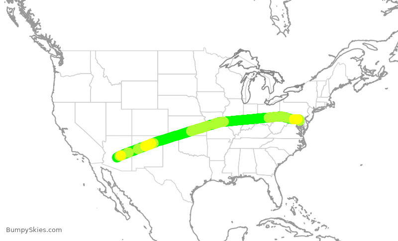 Turbulence forecast map for SWA3709, PHX to BWI