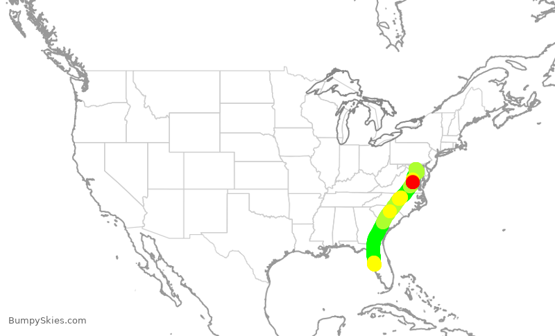 Turbulence forecast map for SWA3709, TPA to BWI