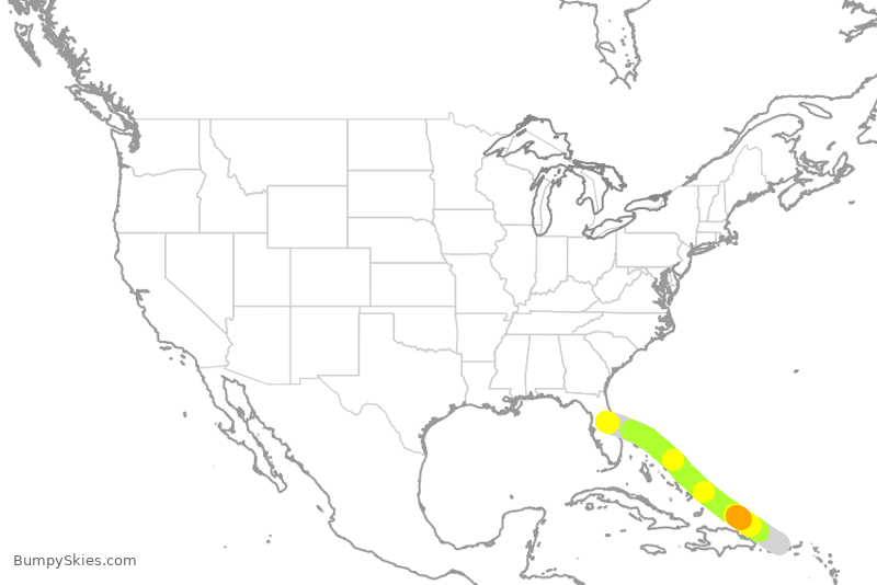 Turbulence forecast map for SWA3713, MCO to SJU