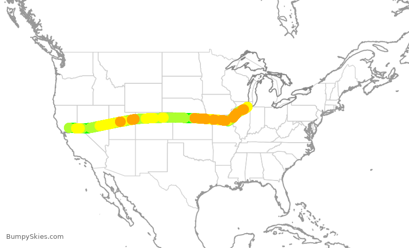 Turbulence forecast map for SWA3716, SMF to MDW