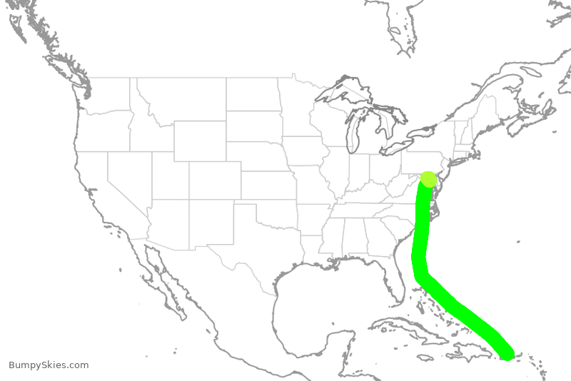 Turbulence forecast map for SWA3718, SJU to BWI