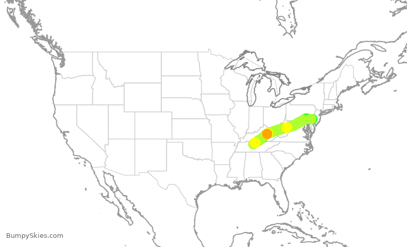 Turbulence forecast map for SWA3719, PHL to BNA