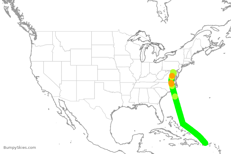 Turbulence forecast map for SWA3719, SJU to BWI
