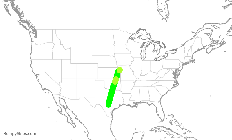 Turbulence forecast map for SWA3722, SAT to MCI