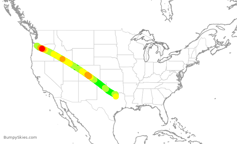 Turbulence forecast map for SWA3726, PDX to DAL