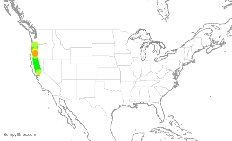 Turbulence forecast map for SWA3726, SMF to PDX