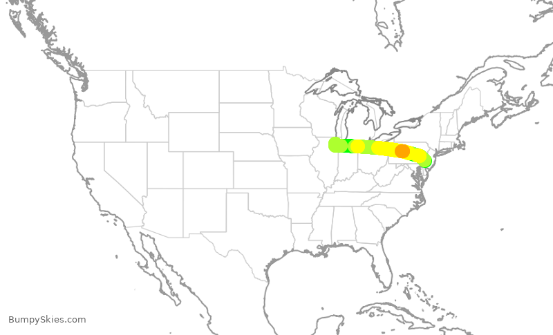 Turbulence forecast map for SWA3729, PHL to MDW