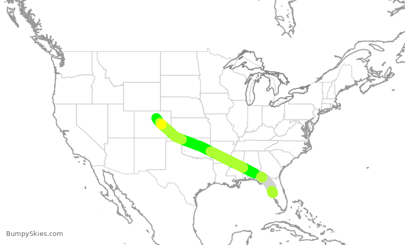 Turbulence forecast map for SWA3734, TPA to DEN