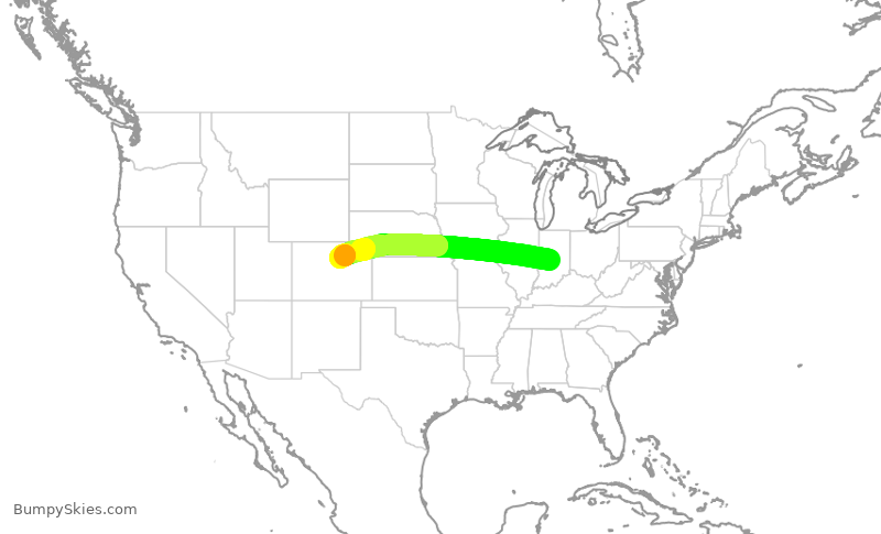 Turbulence forecast map for SWA3738, IND to DEN