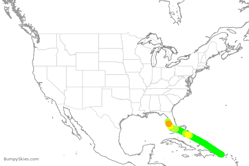 Turbulence forecast map for SWA3738, TPA to SJU