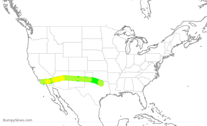 Turbulence forecast map for SWA3744, LAX to DAL