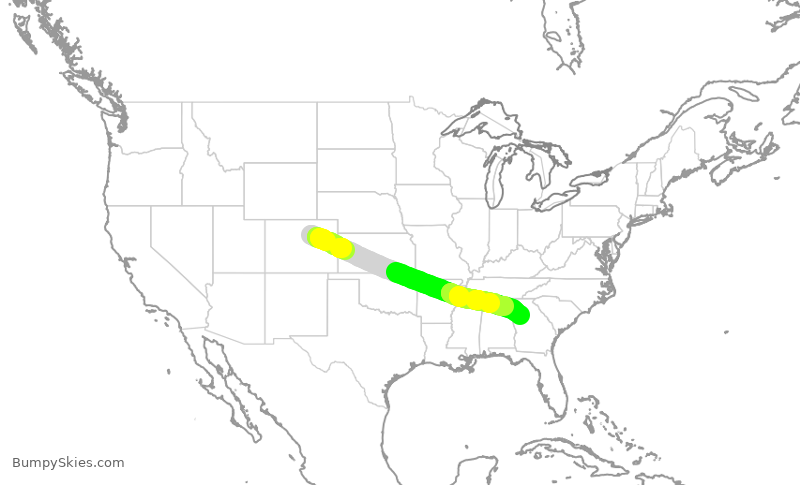 Turbulence forecast map for SWA3745, DEN to ATL