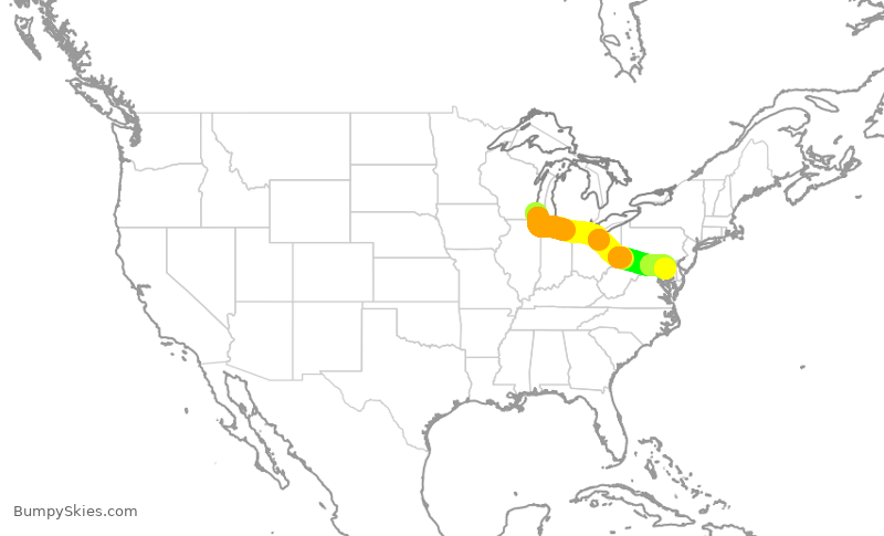 Turbulence forecast map for SWA3747, MKE to BWI