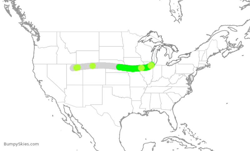 Turbulence forecast map for SWA3749, SLC to MDW