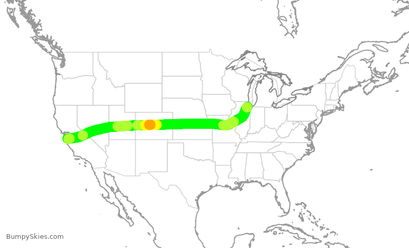 Turbulence forecast map for SWA3752, MDW to SJC