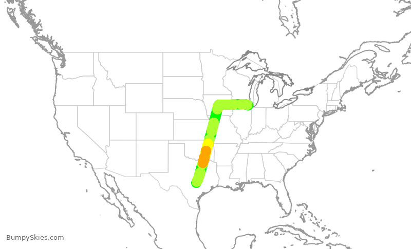 Turbulence forecast map for SWA3756, ORD to AUS