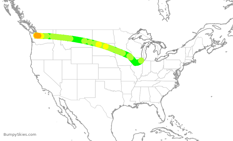 Turbulence forecast map for SWA3759, SEA to MDW