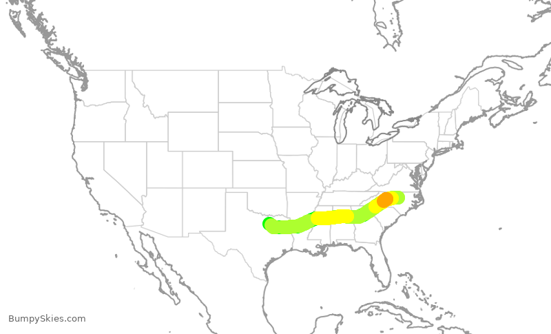 Turbulence forecast map for SWA3760, RDU to DAL
